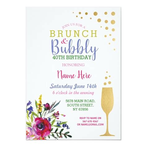 Create Your Own Invitation In 2020 Brunch Bubbly Champagne Birthday Floral