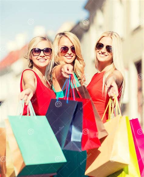 Beautiful Women With Shopping Bags In The Ctiy Stock Photo Image Of