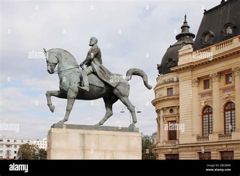 Statue of king Carol I in front of Central University Library ...