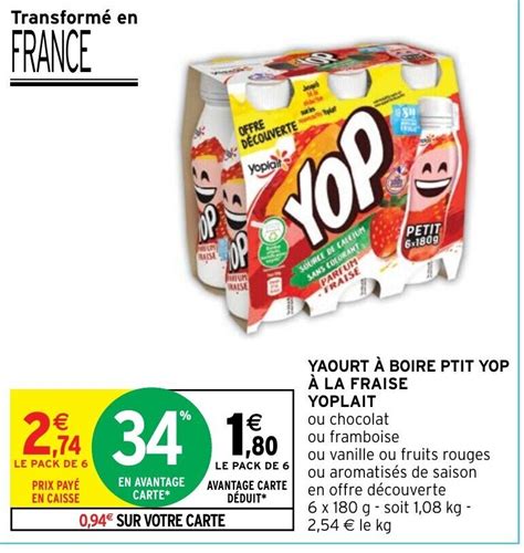 Promo YAOURT À BOIRE PTIT YOP À LA FRAISE YOPLAIT ou chocolat chez