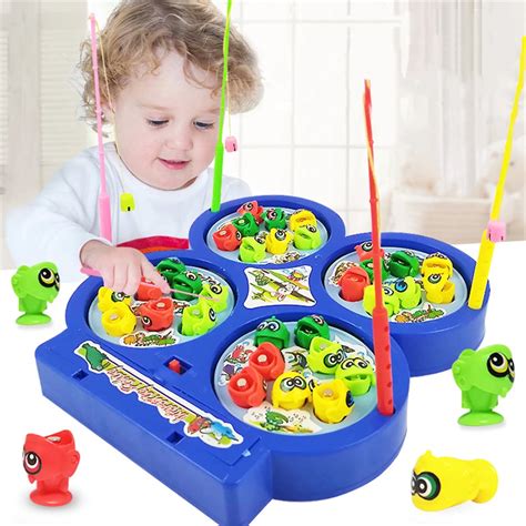 Kids Fishing Toy Electric Rotating Fishing Play Game 4 Fish Plate Set