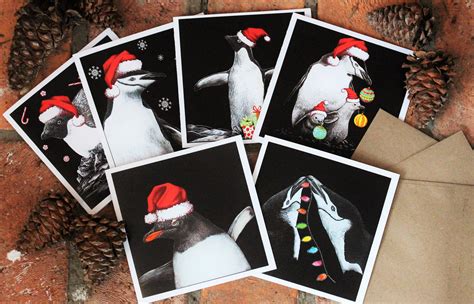 Penguin Christmas Cards Variety Set of 6 - Etsy