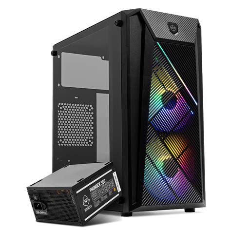 Kit Gabinete Gamer Tgt Erion Rgb Preto Fonte Mancer Thunder W