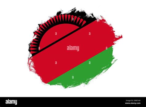 Rounded Stain Stroke Brush Textured National Flag Of Malawi On White