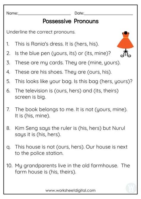 Possessive Pronouns Worksheets Worksheet Digital