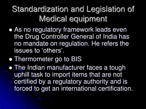 Ppt Standardization And Legislation Of Medical Equipment Powerpoint