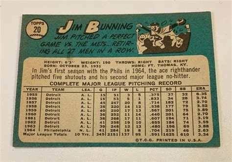 Topps Jim Bunning Baseball Card Philadelphia Phillies Hof Ebay