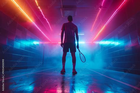 dynamic squash play showcases skill  style  neon court stock