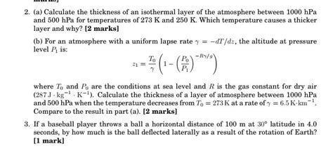 Solved A Calculate The Thickness Of An Isothermal Layer Of Chegg