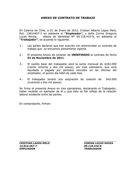Ejemplo De Anexo De Contrato De Trabajo Image To U