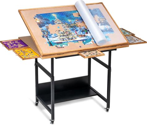 Becko US Jigsaw Puzzle Table With Drawers Cover Puzze Easel Tilting