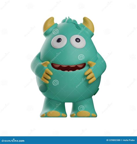 3D Cute Monster Cartoon Illustration Has an Awkward Smile Stock Illustration - Illustration of ...