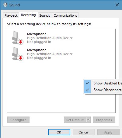 Microphone High Definition Audio Device "Not Plugged In" Windows 10 ...