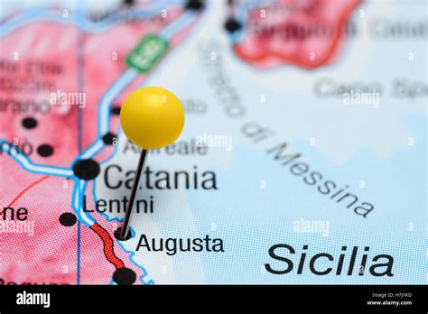 Augusta pinned on a map of Italy Stock Photo - Alamy