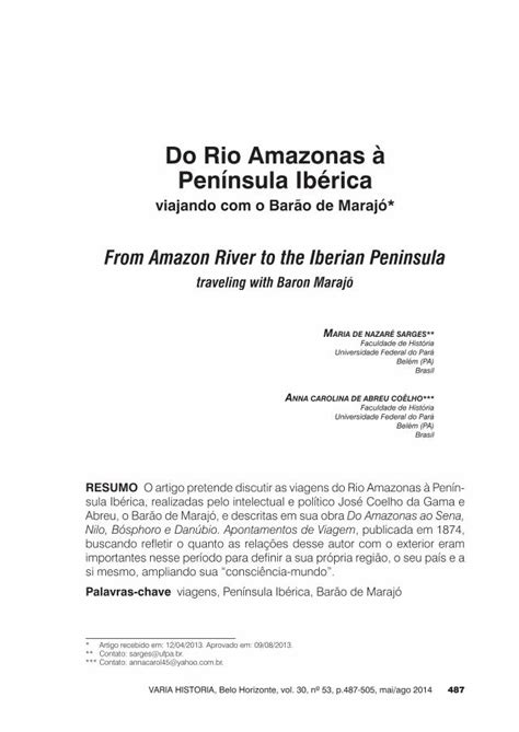 Pdf Do Rio Amazonas Pen Nsula Ib Rica Scielo Br Proje O Do