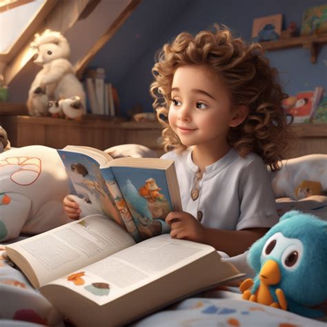 A Cute Pixar Style 3 Year Old Girl With Curls Is Lying In Be By