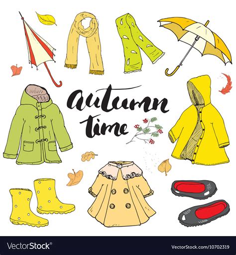 Autumn Season Clothes Set Hand Drawn Doodles Vector Image