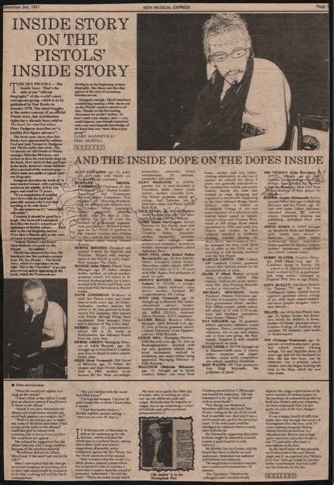 Sex Pistols Sid Vicious Signed NME Page