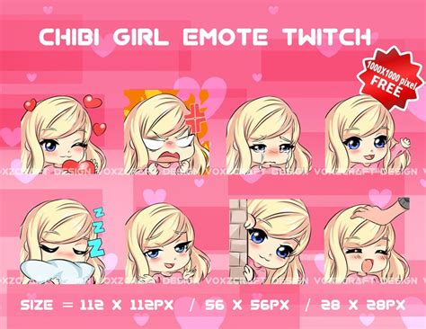 Chibi Girl Blonde Hair Blue Eyes Twitch Emotes Pack Avatar Twitch Emotes For Streamer Discord