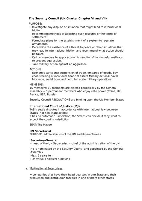 The Security Council - Lecture notes First semester - The Security