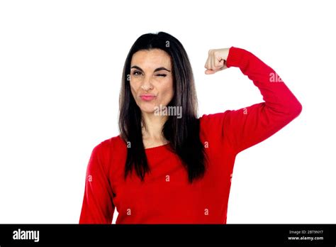 Attractive Mature Woman Wearing Red Jersey Isolated On A White Background Stock Photo Alamy