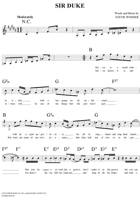 Sir Duke Sheet Music By Stevie Wonder For Lead Sheet Sheet Music Now