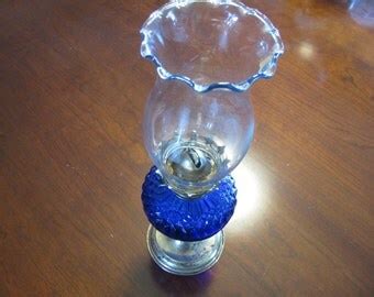 12 Inch Vintage Oil Lamp With Cobalt Blue Glass Reservoir