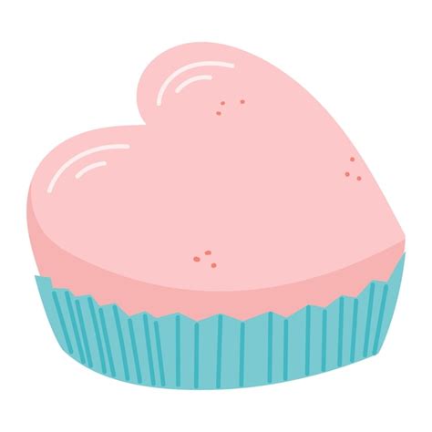 Cupcake rosa ou biscoito em forma de coração um invólucro vector