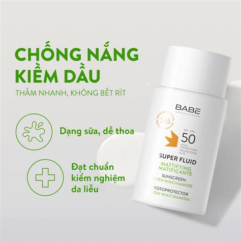 Kem chống nắng BABE Super Fluid Mattifying sunscreen ml Thanh Chân Cosmetics cửa hàng mỹ phẩm