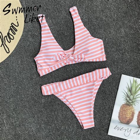 Free Shipping Sexy Striped Bikini Push Up High Cut Swimwear Jkp