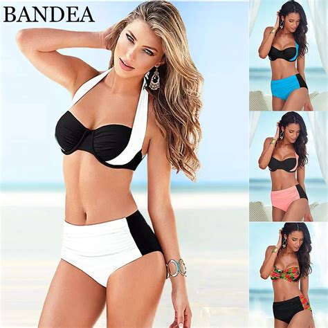 Big Discount Bandea High Waist Bikini Plus Size Swimwear Sexy Women Swimsuit Retro Halter Push
