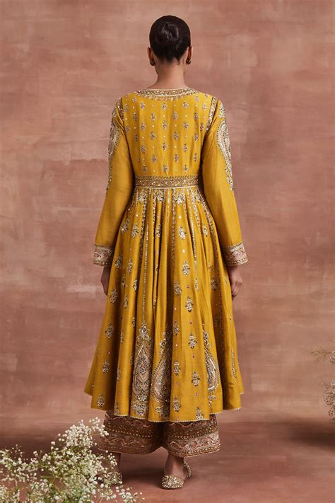 Buy Yellow Moonga Silk Roop Zari Anarkali Palazzo Set For Women By Sue