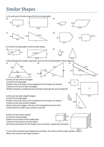 Similar Shapes Worksheet Teaching Resources