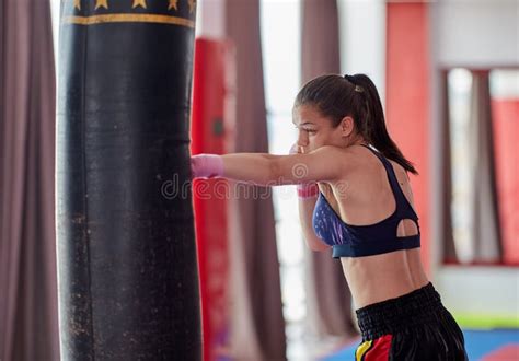 Kickboxing Girl Training with Heavy Bag Stock Image - Image of fight ...