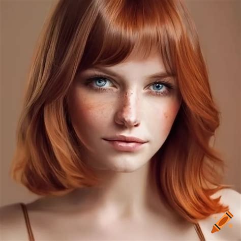 Beautiful Young Woman Shoulder Length Auburn Hair Very Light Freckles