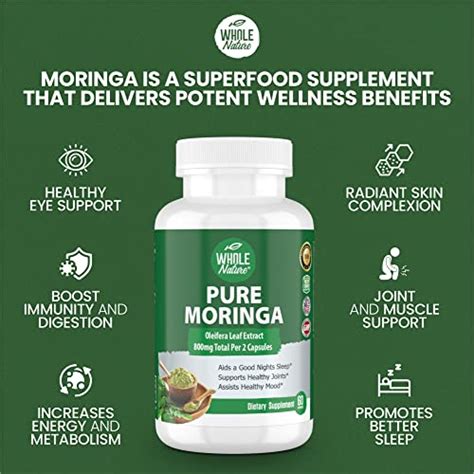 Whole Nature Moringa Capsules 800mg Organic Moringa Oleifera Leaves