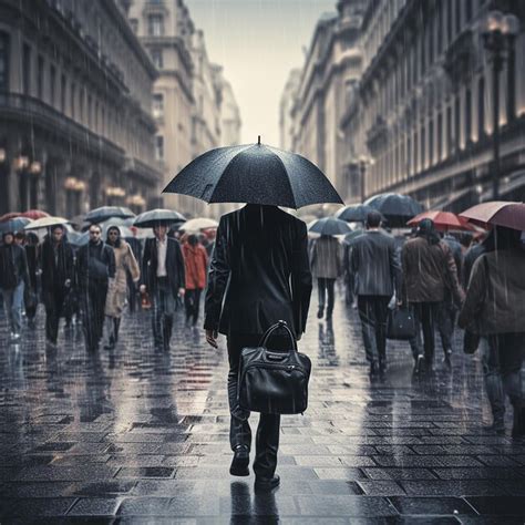 premium photo  man standing  office bag   rain