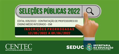 Processo Seletivo Edital EMI 005 2022 Professores CENTEC