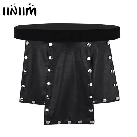 Iiniim Mens Lingerie Novelty Soft Panel Faux Leather Low Rise Metal