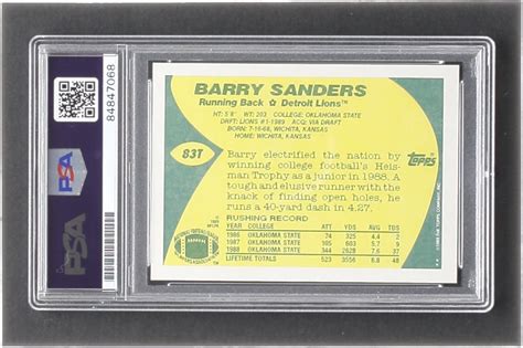 Barry Sanders Signed Topps Traded T Rc Psa Auto