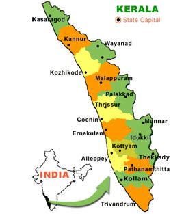 Kerala Cities, Kerala Districts, Kerala Map India