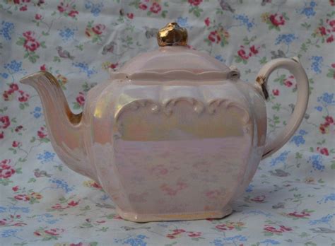 Sadler Teapot Cube Shape Full Size Pink Lustre Finish With Etsy Uk