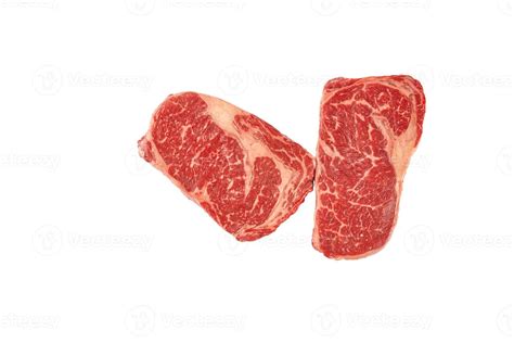 Two Raw Top Blade Beef Steak Isolated On White Background Big Marbled Whole Piece Of Raw Meat