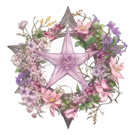 Un boceto de una estrella con flores y hojas. | Vector Premium