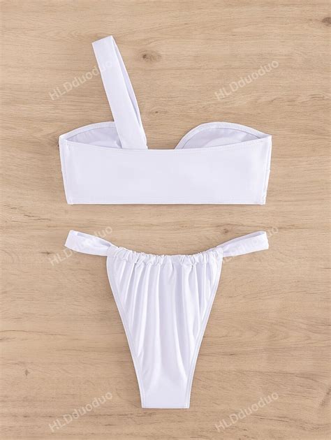 Women S Two Pieces Bikini Set Sloping Shoulders One Shoulder Bikini