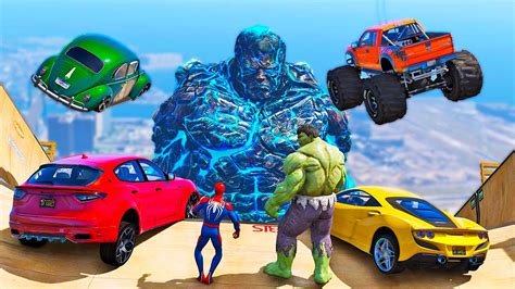 Novo Desafio Carros Homem Aranha E Super Her Is Na Mega Rampa Hulk