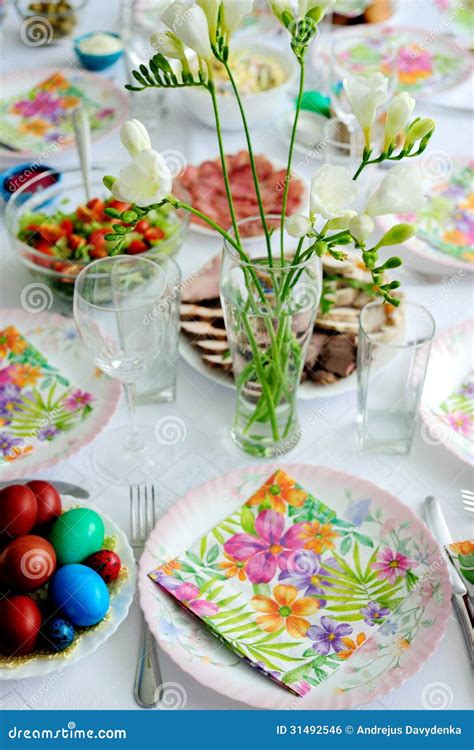 Easter Brunch Table Stock Photo Image Of Comical Decorated 31492546