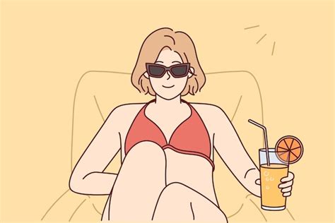 Mujer En Bikini Disfruta Del Verano En La Playa Vector Premium