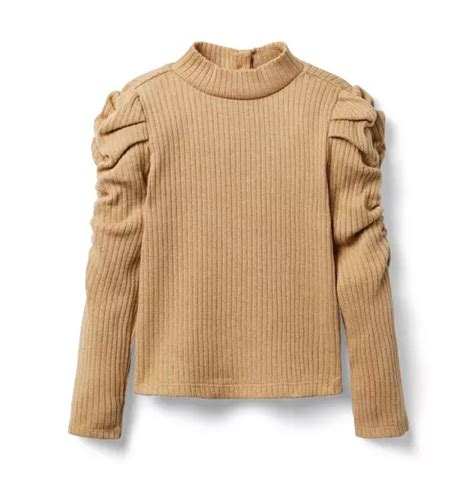 Girl Tan Ribbed Puff Sleeve Top By Janie And Jack