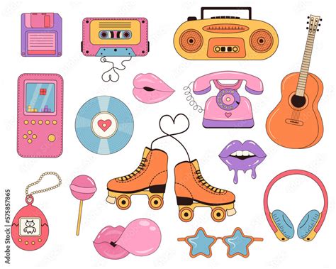 Retro nostalgic 90's clipart set. Collection of Cool Cute Stickers ...